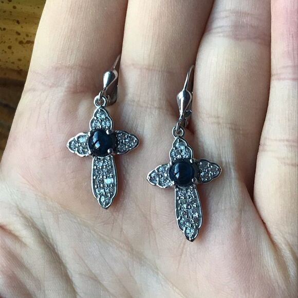 Natural Star Sapphire Sterling Silver Earrings - Picture 7 of 8